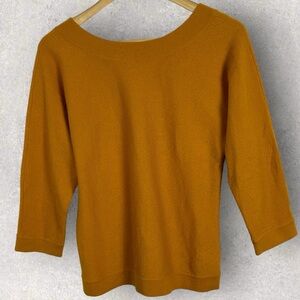 Magaschoni 100% Cashmere‎ Mustard Yellow Orange Sweater Knit Reversible Small S